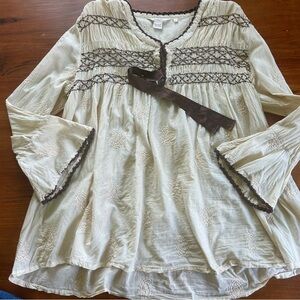 Elegant Cream Blouse with Brown Accents